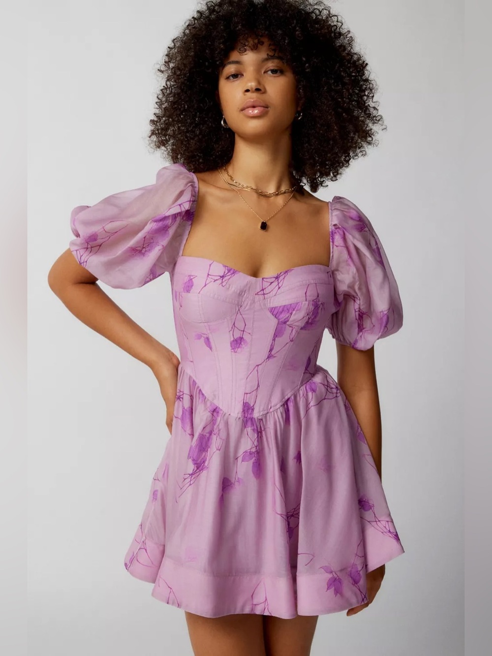 Bardot Kiah corset abstract floral sweetheart structured a line puffy sleeve